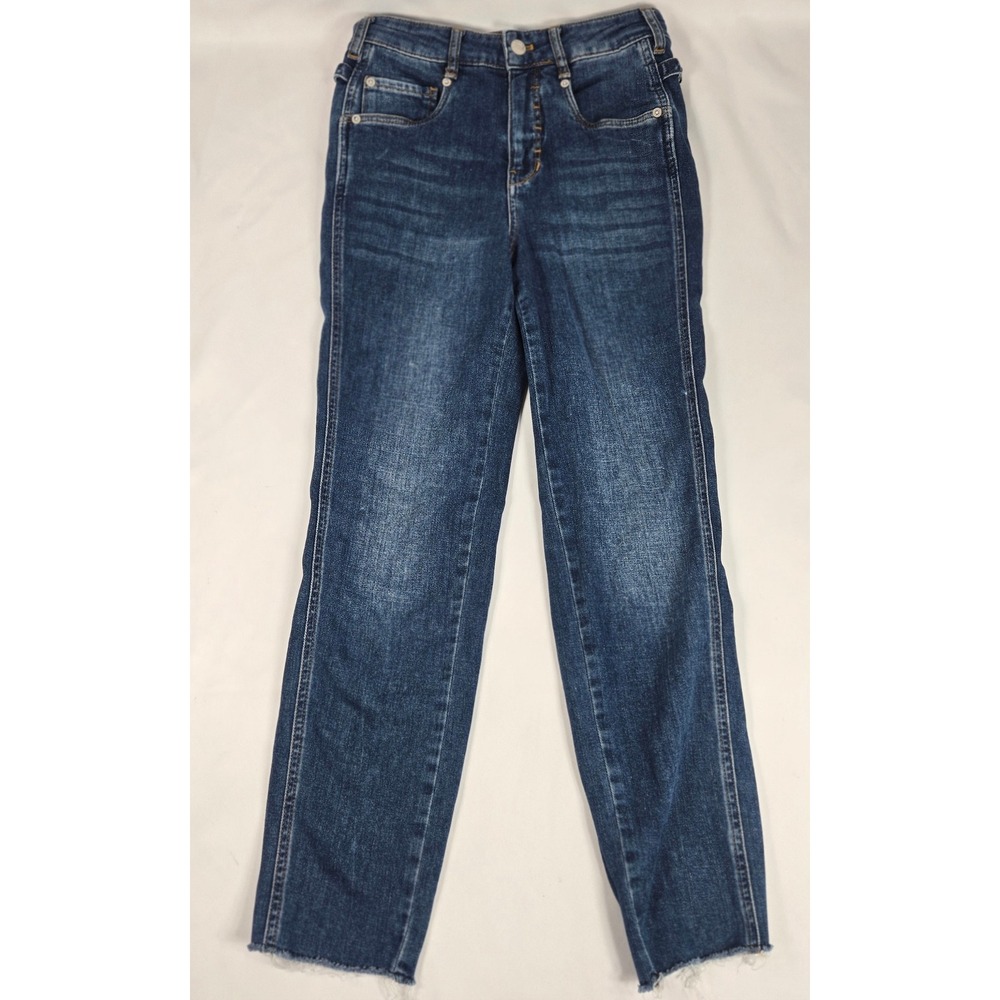 Pilcro and the Letterpress Ankle Jeans Frayed Hem High Rise Dark Wash 25 x26